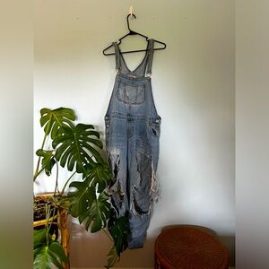 Distressed Denim Overalls